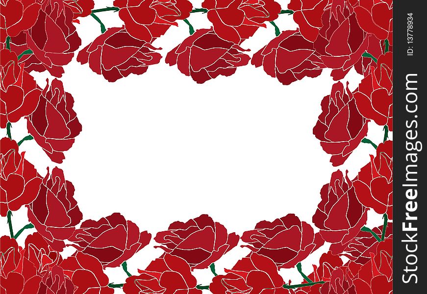 Rose frame in red colors