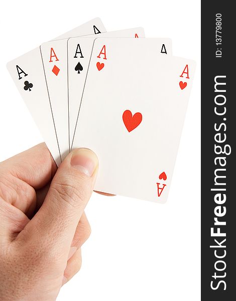 A hand holding a 4 aces (poker). A hand holding a 4 aces (poker).