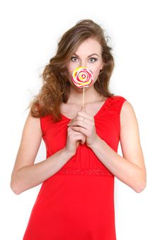 Attractive Young Woman With Big Lollipop Stock Photos Attractive Young Woman With Big Lollipop Stock Photos