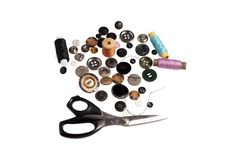 Scissors, Lot Of Buttons And Threads Stock Image Scissors, Lot Of Buttons And Threads Stock Image