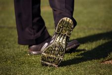 Close-up Of Golfer S Shoe After Hitting Ball Stock Images Close-up Of Golfer S Shoe After Hitting Ball Stock Images