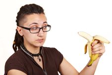 Girl And Banana Stock Photo
