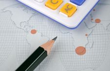 World Map, Pencil And Calculator Stock Photography World Map, Pencil And Calculator Stock Photography
