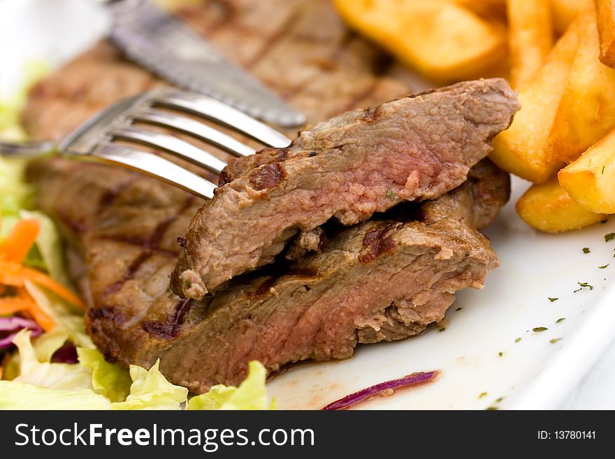 Sirloin Steak With Chips ,mushrooms,salad