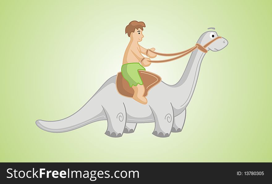 A man sitting on a dinosaur and manages them.