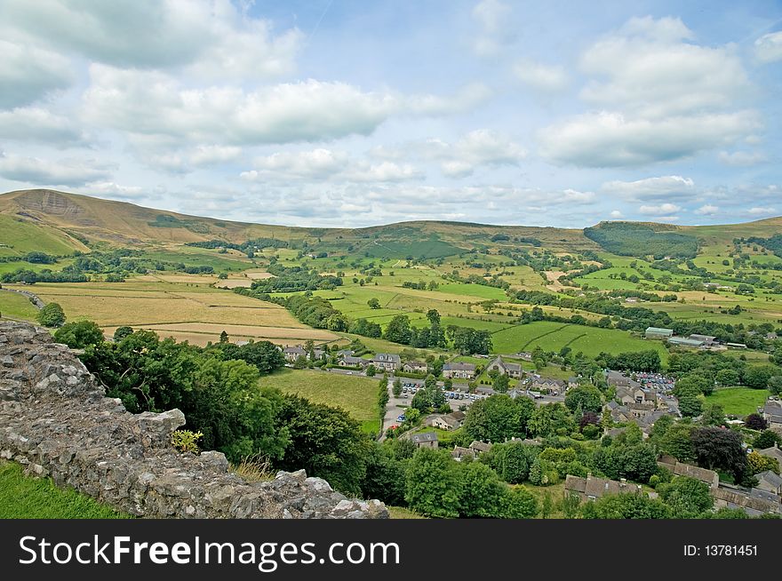 The landscape of castleton 
viewed from peveril castle 
in derbyshire in england. The landscape of castleton 
viewed from peveril castle 
in derbyshire in england