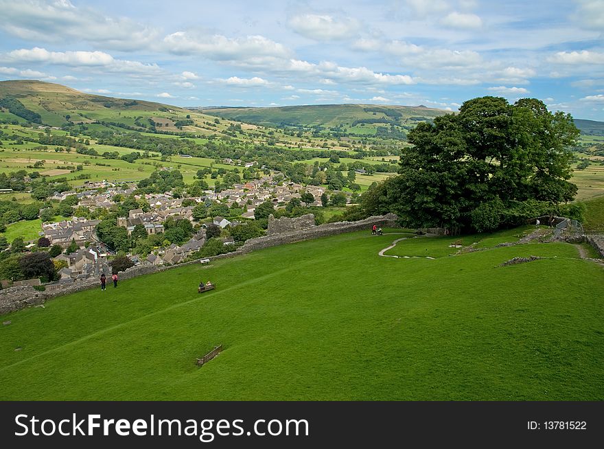 The landscape of castleton viewed from peveril castle in derbyshire in england. The landscape of castleton viewed from peveril castle in derbyshire in england