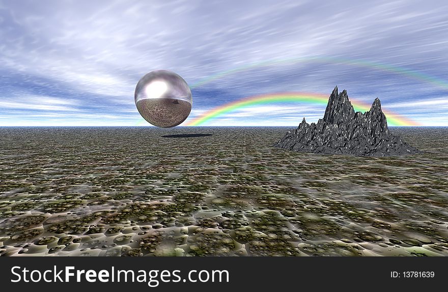 3 D sphere with mountain.