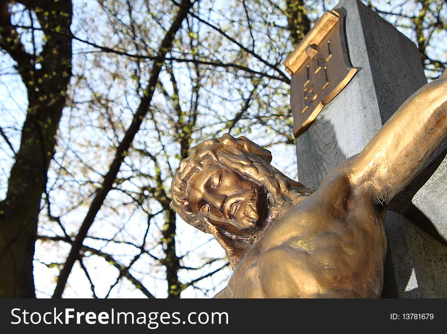 Bronze statue of Jesus Christ in the forest. Bronze statue of Jesus Christ in the forest