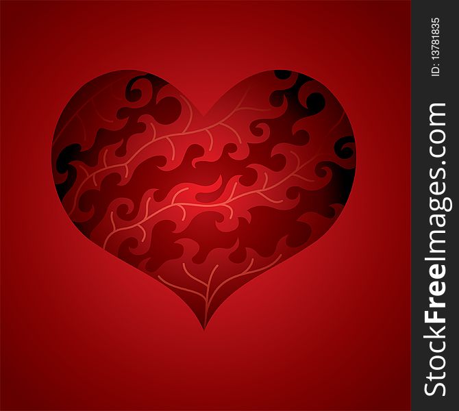 Scene red heart with pattern aflame. Scene red heart with pattern aflame