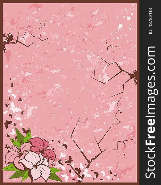 Grunge background with tropical flowers.Beautiful abstract  illustration. Grunge background with tropical flowers.Beautiful abstract  illustration.