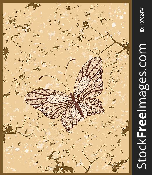 Grunge background with tropical butterflies