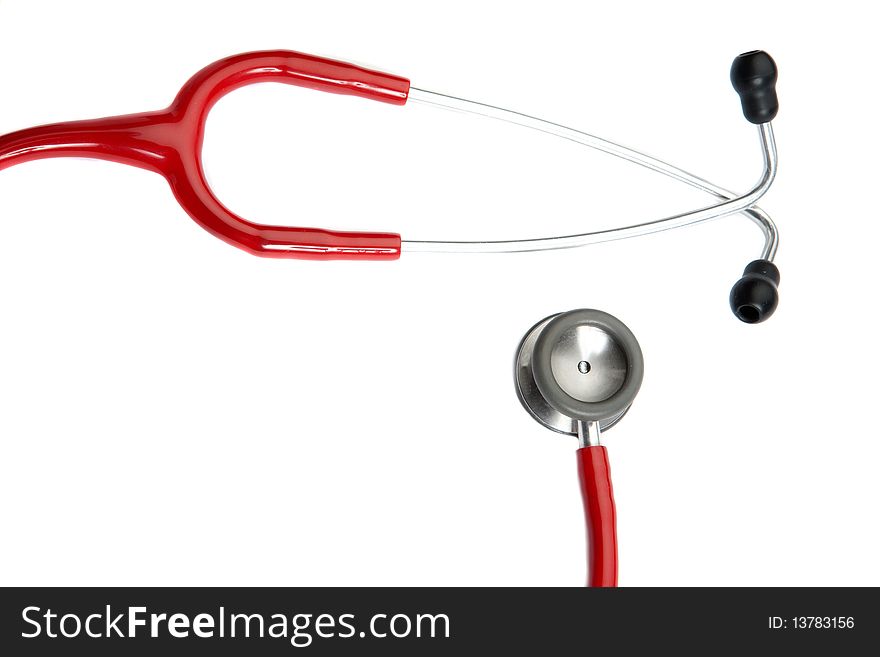 Red stethoscope isolated on a over white background
