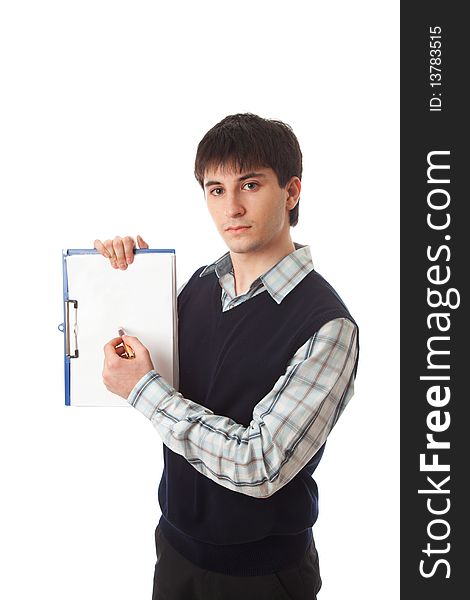 The young businessman isolated on a white background