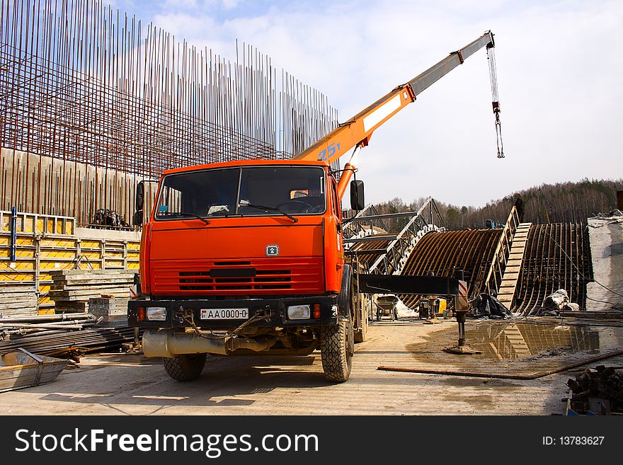 Crane, with an elongated boom photographed close