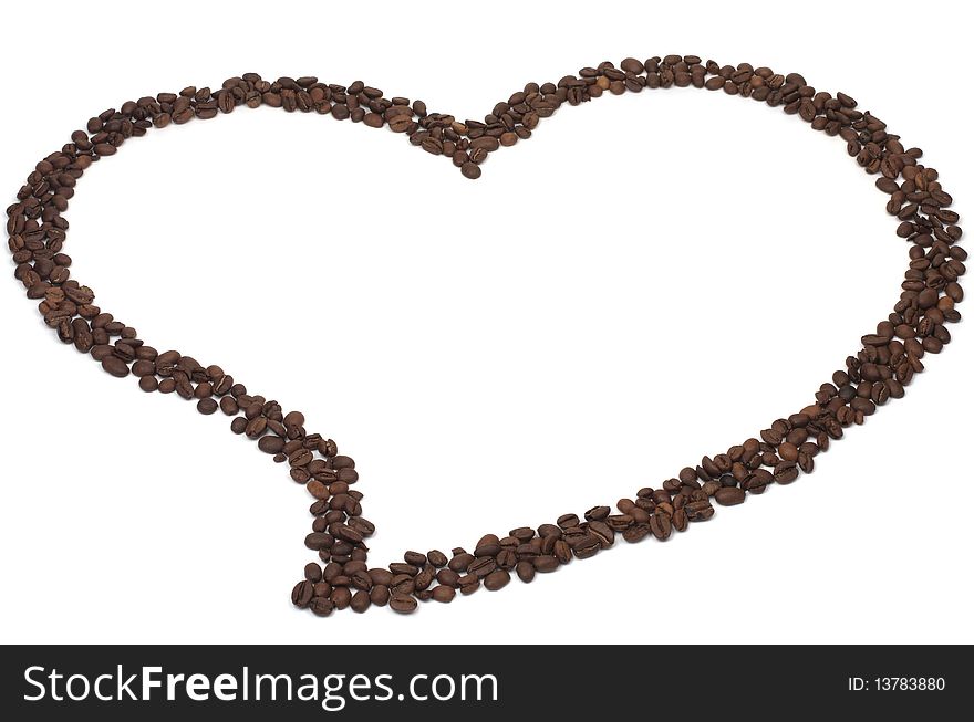 Aromatic coffee beans in the form of heart