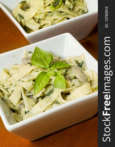 Pasta with pesto and basil