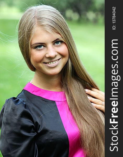 Closeup portrait of young woman outdoor