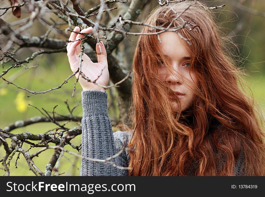 Portrait of beautiful woman on outdoor