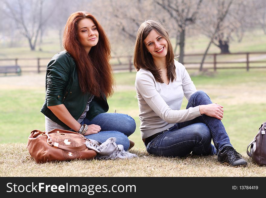 Happy young women on field in summer. Happy young women on field in summer