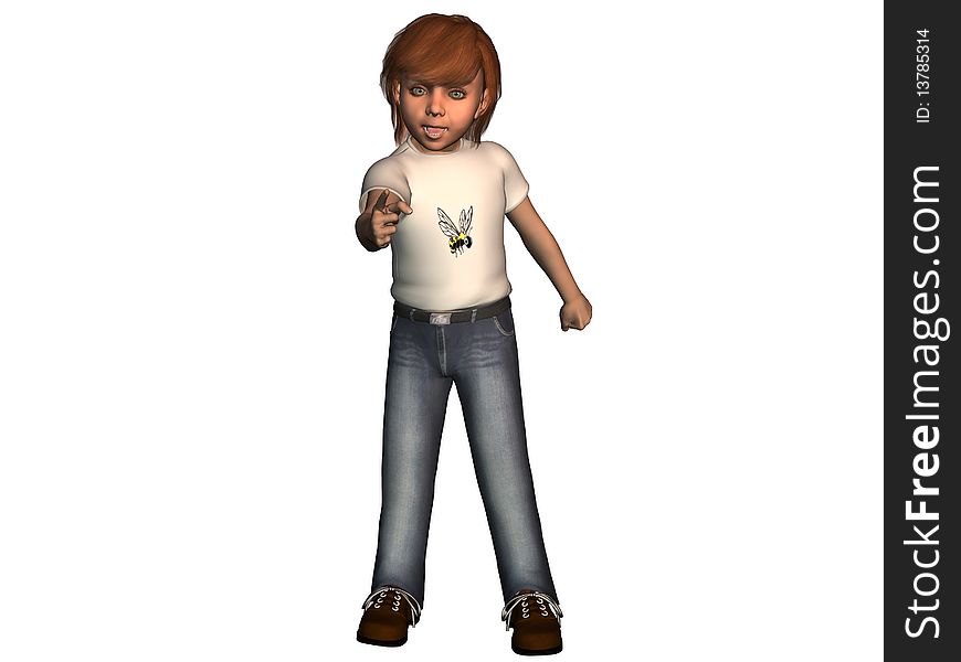 Angry young boy, 3 dimensional model, computer generated image