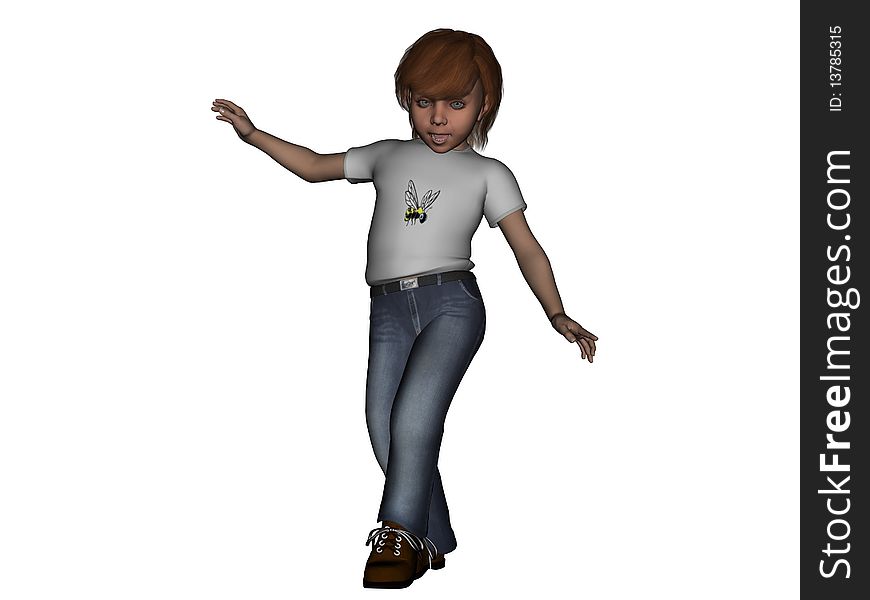 Young boy playing, 3 dimensional model, computer generated image