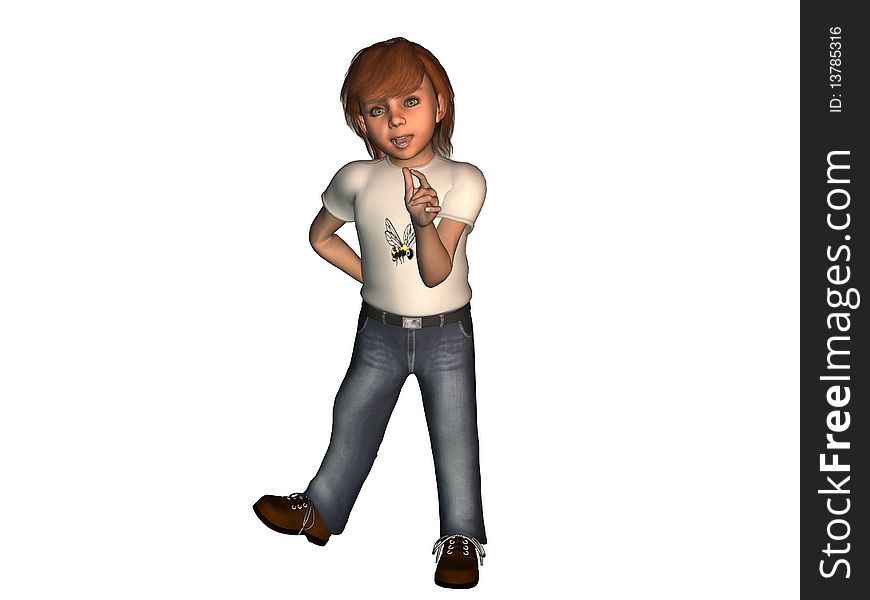 Young boy playing, 3 dimensional model, computer generated image