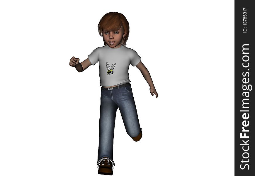 Young boy running, 3 dimensional model, computer generated image