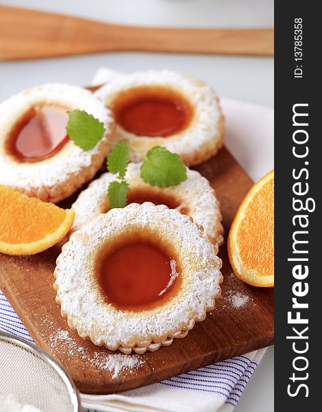 Shortbread cookies with jam filling - closeup