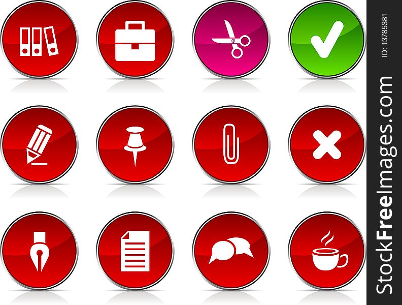 Office glossy icons. Vector buttons. Office glossy icons. Vector buttons.