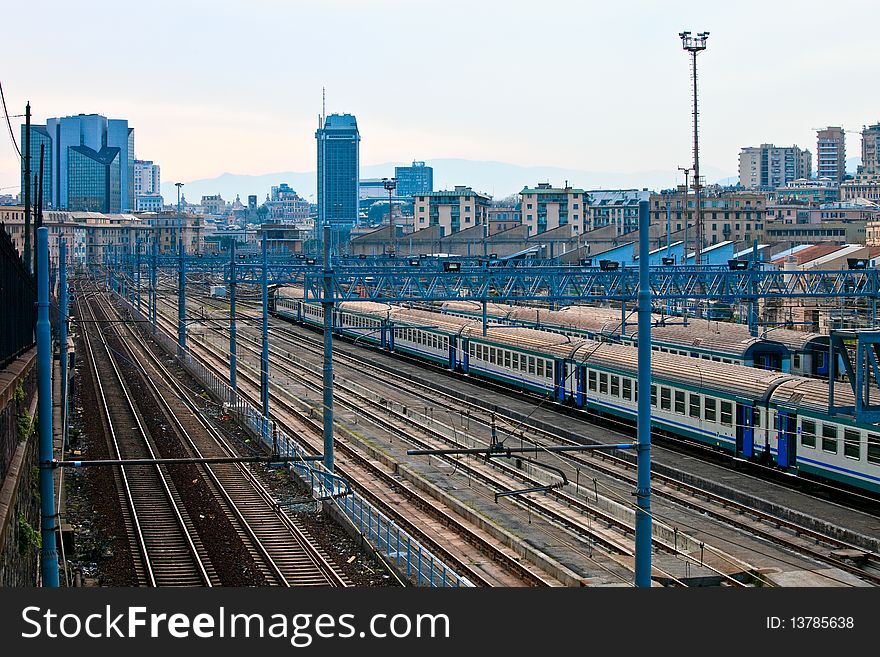 Rail leads to an European city skyline.
This is a view on Genoa downtown through the industrial area with trains and railroads. It shows the busy industrial part of city life. Rail leads to an European city skyline.
This is a view on Genoa downtown through the industrial area with trains and railroads. It shows the busy industrial part of city life.