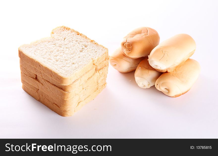 Different bread shapes on white background. Food image