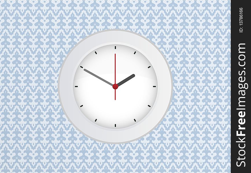 Wall clock isolated on seamless light blue background wall