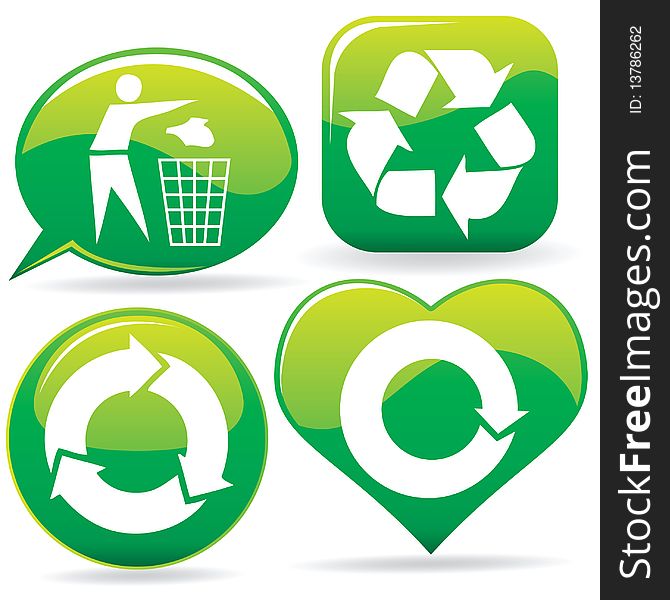 Set of recycle icons in different shapes