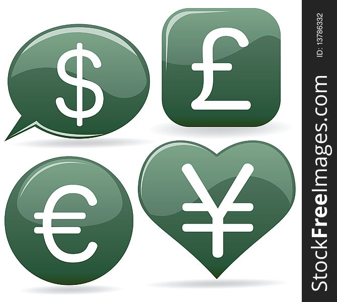 Collection of money icons in different shapes