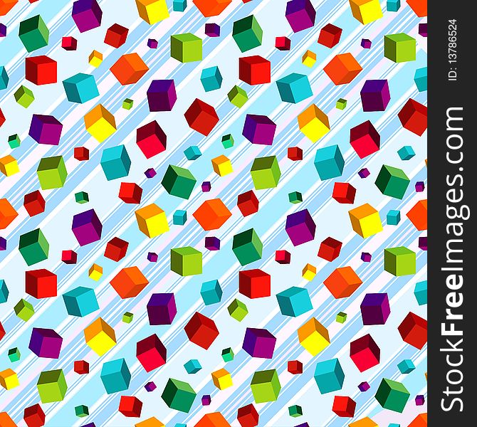 Seamless striped diagonal pattern with colorful volume cubes