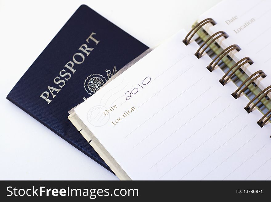 Passport and notebook with date. Passport and notebook with date
