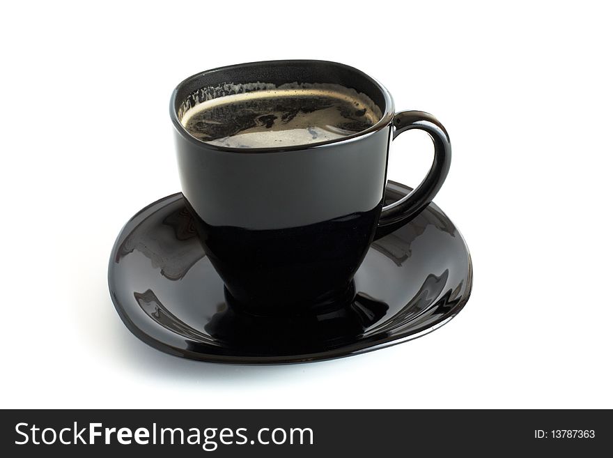 Black cup of coffee isolated on white background