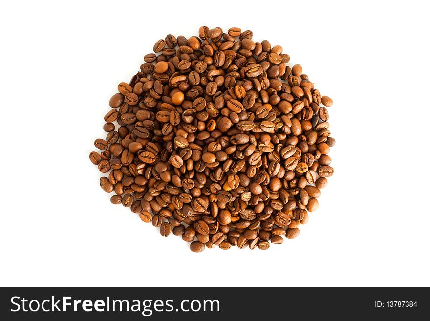 Heap of coffee beans isolated on white background