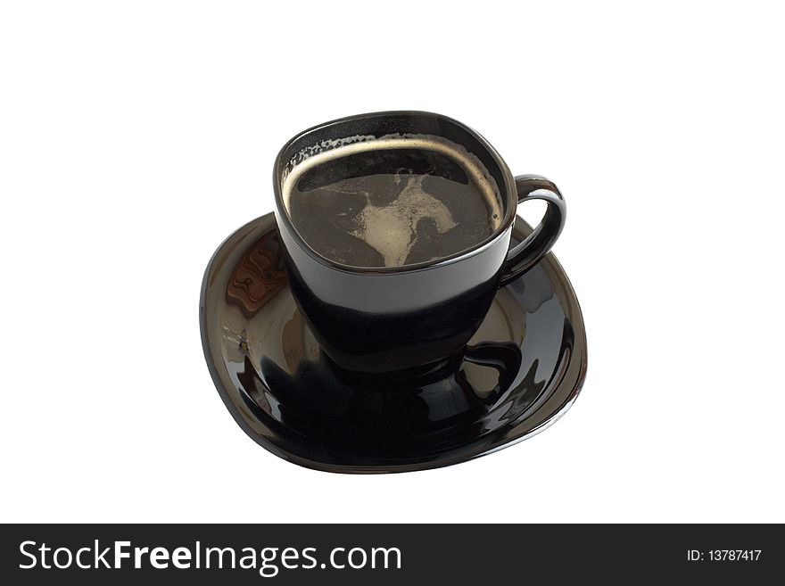 Black cup of coffee isolated on white background