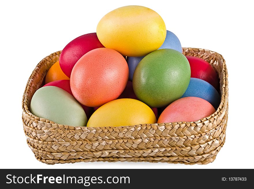 Basket With Eggs, On A White