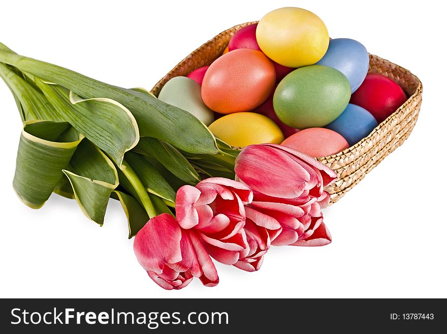 Basket With Eggs And Flowers