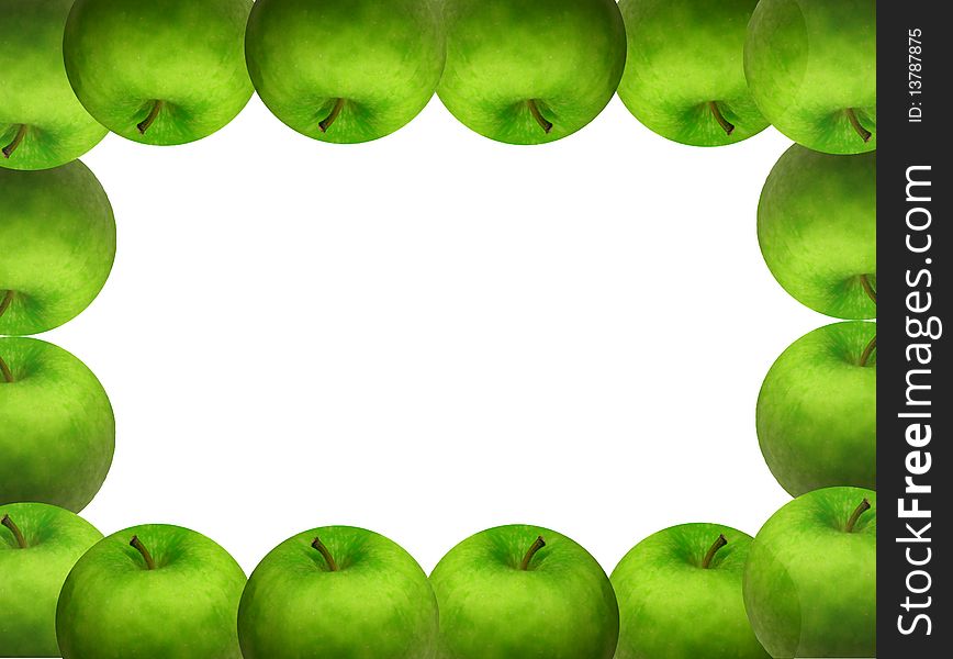 Frame of green apples on white background