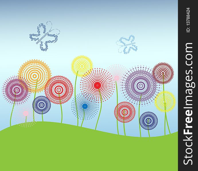 Background with flowers in the meadow. Vector.