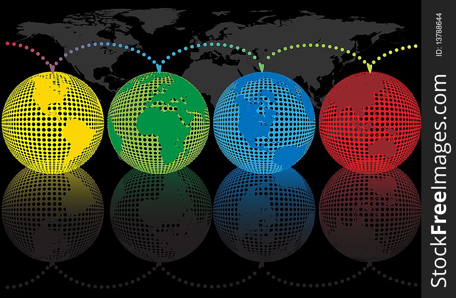 Globe in four color variations. Vector.