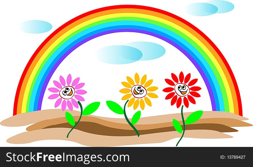 Flowers with rainbow drawing image