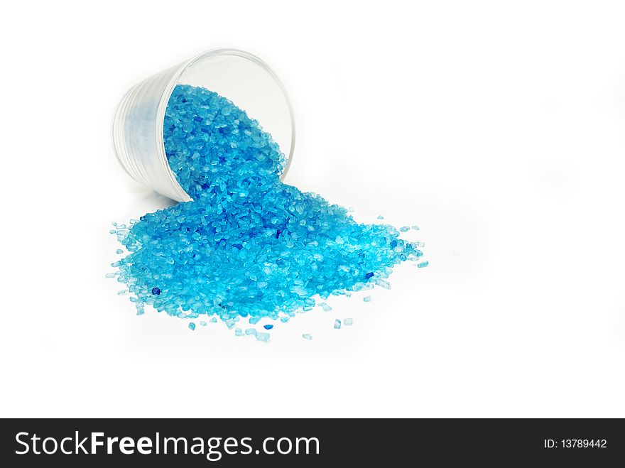 Blue relaxing salt isolated on the white background. Blue relaxing salt isolated on the white background