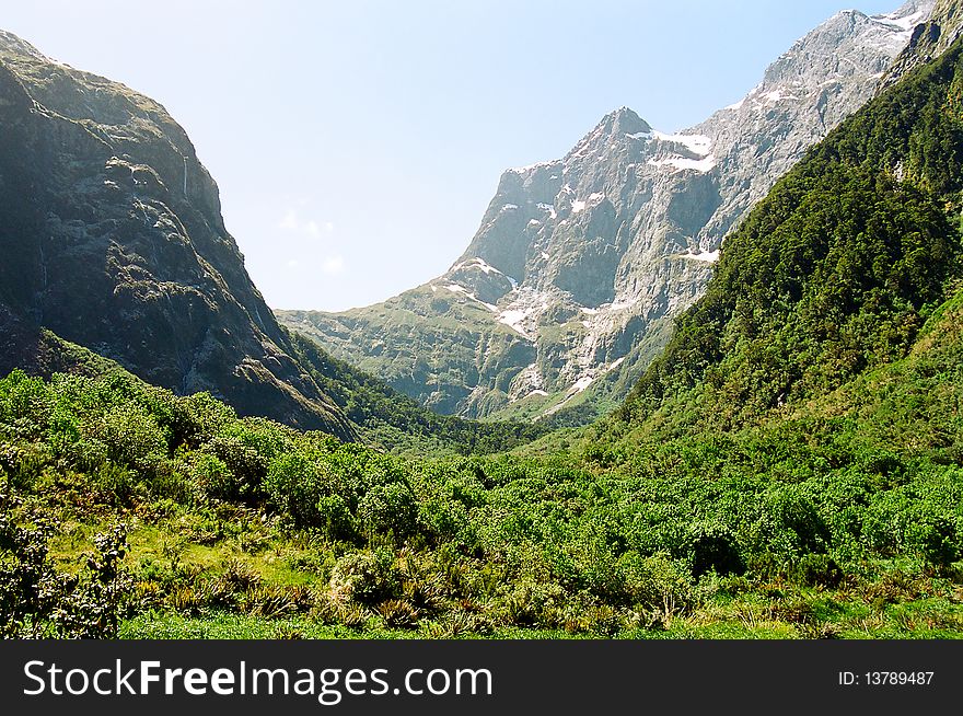 Mackinnon pass as seen from Clinton Valley in the Milford track, New Zealand