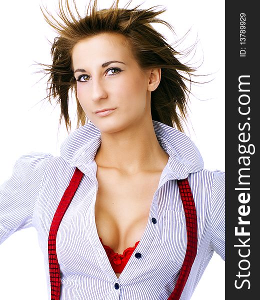Sexy Woman With Tie Over White