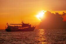 Tourist Scuba Diving Boat And Beautiful Sunset Sky At Koh Tao Thailand Stock Photo
